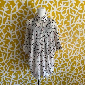 I. Madeleine White Black Red Sunglasses Sheer Boxy Shirt Dress - One Size
